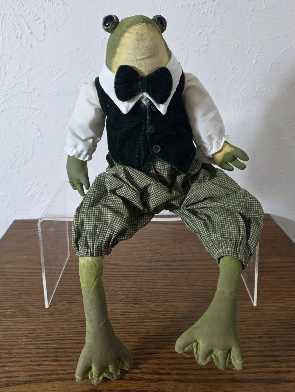 Vintage Judy Wachlin Stuffed Shelf Sitter Man Frog Doll 14.5" Long See Pants